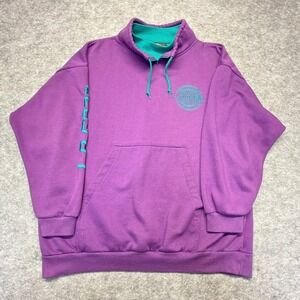 LA Gear Hoodie Mens L Vintage 90s Quarter Zip Fleece Poly Cotton Purple Solid
